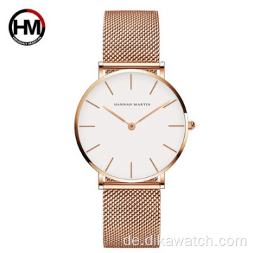 Damenuhr Japan Quarzwerk Einfache Wasserdichte Rose Gold Edelstahl Mesh Hannah Martin 36 Damenuhren